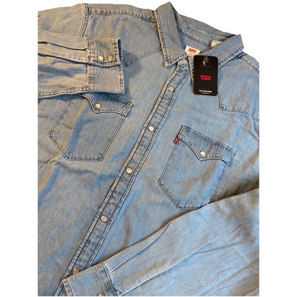 LEVIS Denim‎ Distressed Pearl Snap Western Shirt Men's Size XXL Cowboy - Picture 1 of 5